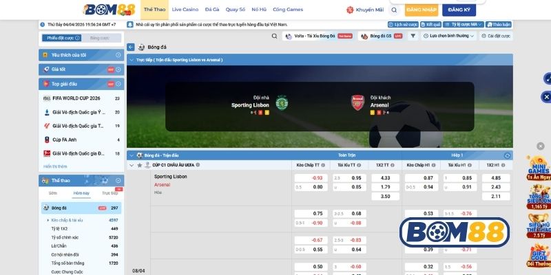Bảng tỷ lệ kèo trận Sporting vs Arsenal ngày 08/04/2026