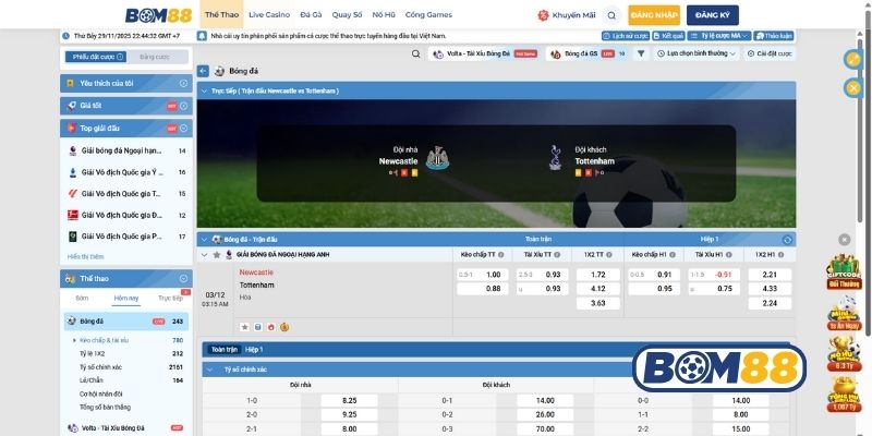 Bảng tỷ lệ kèo trận Arsenal vs Brentford 04/12/2025